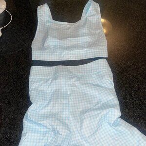 Blue checkered set size small (never worn)